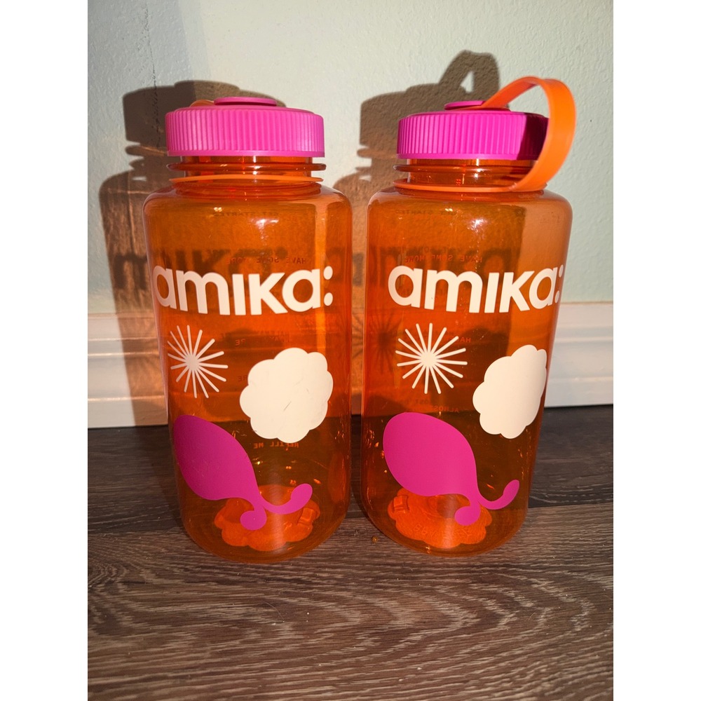 Amika Water Bottle‎ Set 32oz Wide hair care stylist salon Carry Loop Lid 2 Pack